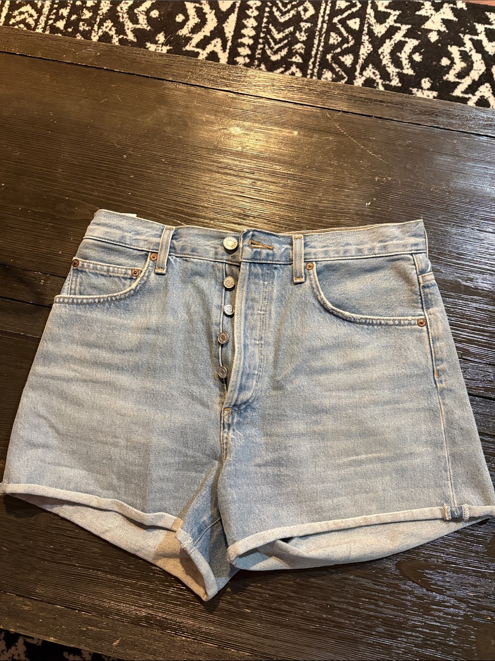 Agolde Light Blue High-Rise Button-Fly Denim Shorts